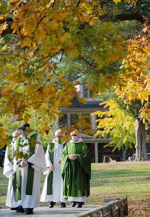 Monks process with autumnal foreground 25Oct20 Monks process with autumnal foreground 25Oct20